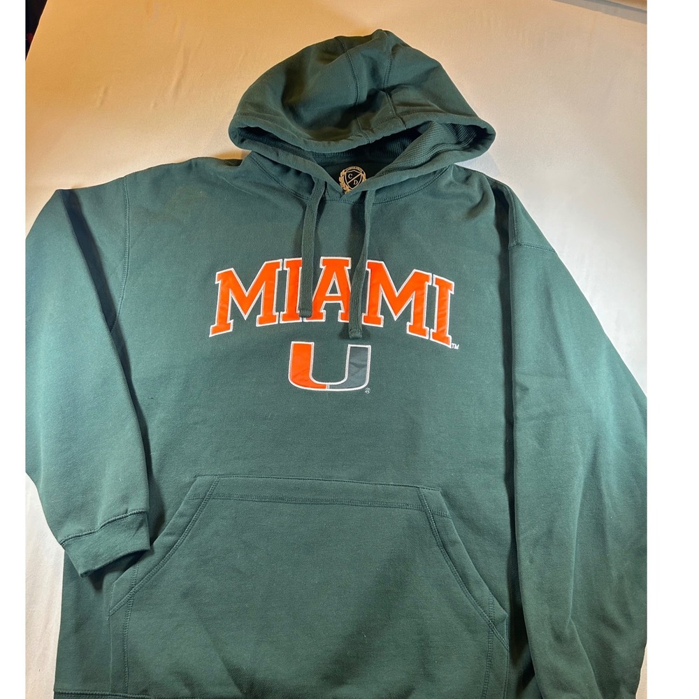 Campus Drive Miami Hurricanes Hoodie Men Lg Green University of Miami Pullover